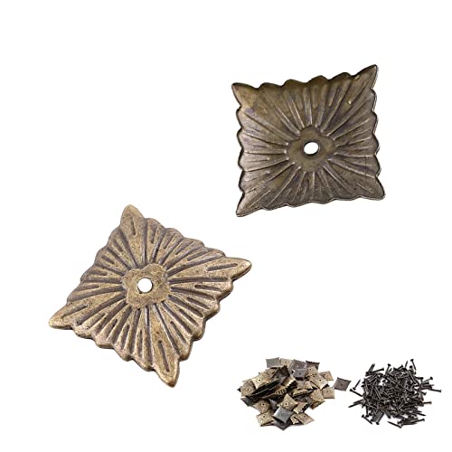 Hilitand 100pcs Upholstery Tacks, Furniture Nails Pins Sofa Rivet Upholstery Pins Craft Thumbtack Tack,Antique Brass (K247Square Nail 21x21mm)