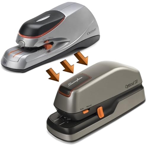 Swingline Electric Stapler, 20 Sheet Capacity, Optima 20, Jam Free, Auto or Manual, Plug In or Battery, Silver (48208) - size: 20 Sheet, style: Full Strip (Pack of 1)