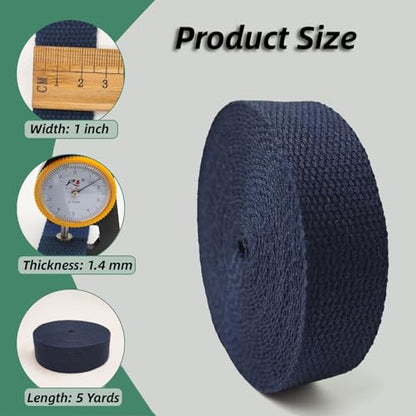 Cotton Webbing 1 Inch 5 Yards for Bag Strap Sewing Craft, Navy Blue - color: Navy Blue