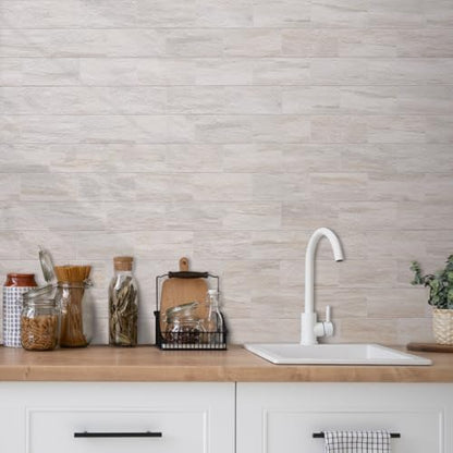 AULIGET 100-Piece Beige Slate Peel and Stick Backsplash Wall Tiles, 3" x 6" PVC Faux Stone Stick on Tile for Backsplash Kitchen, Bathroom, Laundry Room, Camper, Fireplace - color: Beige Slate