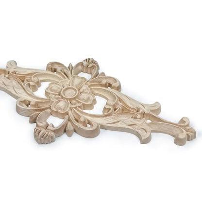 4 Pcs Decorative Wood Flower Carved Appliques Onlays, 3.9 x 7.9inch Diamond Unpainted Solid Wooden Carving Decal Trim Applique for Furniture Cabinet Closet Decoration (3.9 x 7.9inch-4pcs) - size: 3.9 x 7.9inch-4pcs