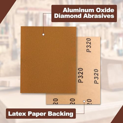 SPEEDWOX 1/4 Sheet Sandpaper Sheets 25PCS Premium Sand Paper 320 Grit Sanding Sheets 5.5" x 4.5" Sandpaper for Wood Metal Automotive Furniture Woodworking Clip-On, Hand Sanding Blocks - style: 320 Grits