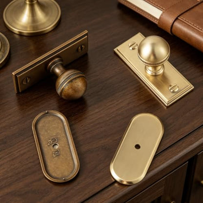 Goo-Ki Antique Brass Cabinet Knobs with Rectangular Backplate, 6 Pack - color: Antique Brass, style: Rectangular Plate