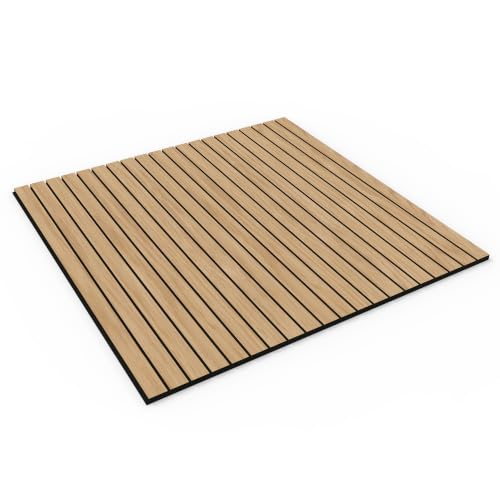 8-Pack Peel & Stick Acoustic Wood Slat Wall Panels - color: Natural Oak, size: 8pcs - 23.6" x 23.6"