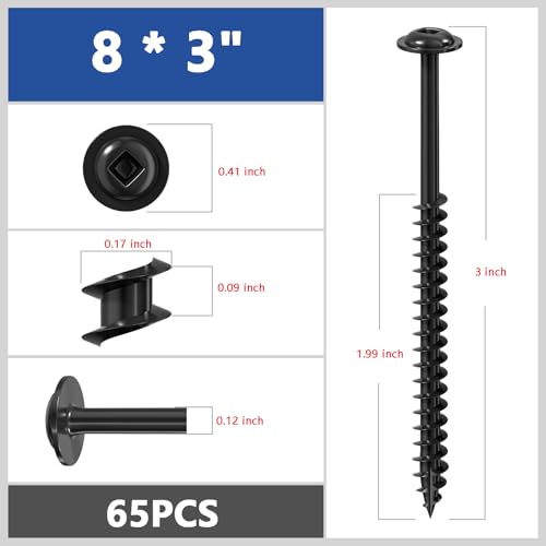 Wensilon Pocket Hole Screws, #8 x 3, Square Drive, Black, 1lbs 65pcs - color: Black, size: 8*3"