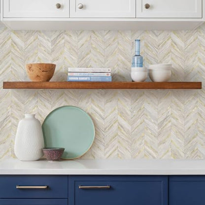 STICKGOO Herringbone Tile Peel and Stick Backsplash for Kitchen&Bathroom - color: Sunny Beige Mixed Metal Gold