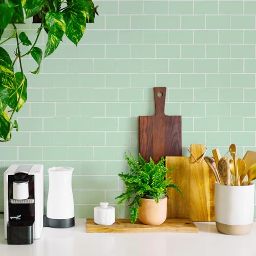 STICKGOO Subway Tile Peel and Stick Backsplash, Thicker Design 12" x 12" Stick on Backsplash Tiles for Kitchen, Bathroom, Wall Tile (10 Sheets, Light Green) - color: Light Green