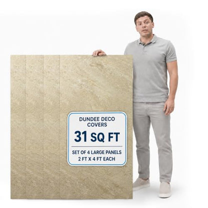 Dundee Deco Faux Stone Wall Panels, Tan & Brown, 2x4 ft, 4 Pack - color: Tan, Brown, size: 31 sq ft; 24" x 47", Pack of 4