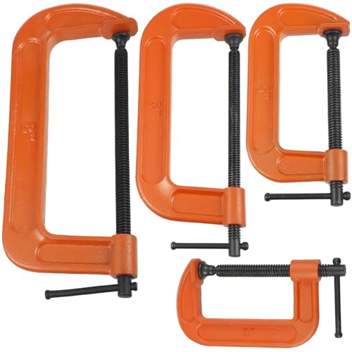 WILLBOND 4 Pcs C Clamps Set 3'' 4'' 6'' 8'' Small Steel, Orange - color: Orange