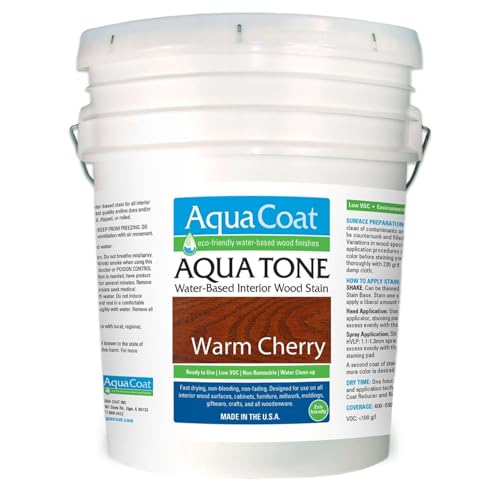 Aqua Coat Aqua Tone Water-Based Wood Stain (5-Gallon, Warm Cherry) - color: Warm Cherry, size: 5 Gallon