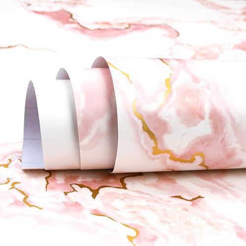 15.7x317 Marble Peel and Stick Wallpaper Pink Contact Paper Marble Pink White and Gold Wallpaper Renter Friendly Vinyl Countertop Wrap for Kitchen Cabinets Doors Desk Waterproof Removable