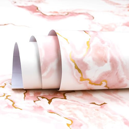 15.7x317 Marble Peel and Stick Wallpaper Pink Contact Paper Marble Pink White and Gold Wallpaper Renter Friendly Vinyl Countertop Wrap for Kitchen Cabinets Doors Desk Waterproof Removable