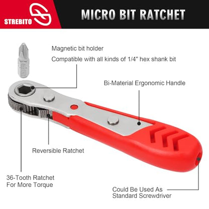 STREBITO Right Angle Screwdriver 14 Piece Mini Ratchet Set - color: 14 in 1 With Zipper Pouch