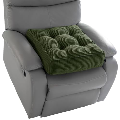 HIGOGOGO Tufted Corduroy Recliner Seat Cushion for Elderly, 20x20x5 Inch Large Square Seat Cushion for Recliner Chair, Floor Pillow, Office Chair, Car, No Pressure on Thighs, Dark Green - color: Dark Green, size: 20x20x5