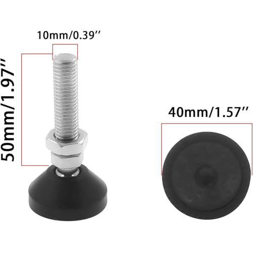 4 PC Screw On Heavy Duty Leveling Feet M8 Threaded, Adjustable Furniture Levelers, Anti Skid Rubber Swivel Levelers for Desk Chair Cabinet Dresser Bench Workbench Machine Leg (D40xM10x50) - size: ['D40xM10x50mm']