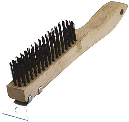 Warner 10" 4x16 Row, Wood Handle Wire Brush w/Scraper, 11083 - size: 1 Count (Pack of 1), style: Wire w/Scraper