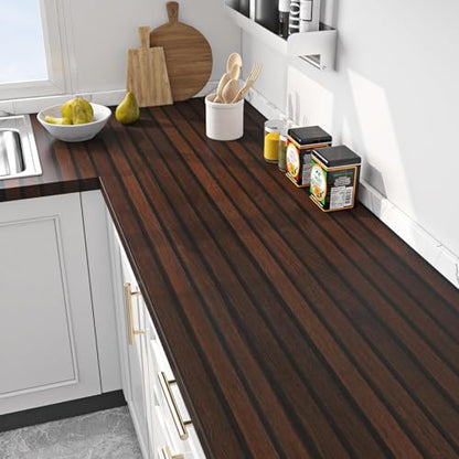 FunStick 16"x472" Brown Wood Slats Peel and Stick Wallpaper Waterproof Dark Wood Grain Contact Paper for Walls Cabinets Removable Beadboard Paneling Wall Paper for Ceiling Pole Wrap Roll Kitchen Desk - size: 15.8" x 472"