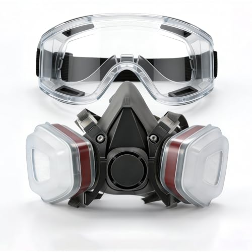Half-Face Reusable Respirator Mask Set (Includes Anti-Fog Goggles) Suitable For Protection In Scenarios Such As Spray Painting, Sanding, Painting, Dust Exposure, And Organic Vapor Exposure.