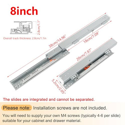 Pair Undermount Drawer Slides Bottom Mount Pull Out Shelf Slider Under Mount Drawer Glides Full Extension Soft Close Drawer Runner Shelf Track for Kitchen Face Frame or Frameless Cabinet Drawer - size: 8 Inch