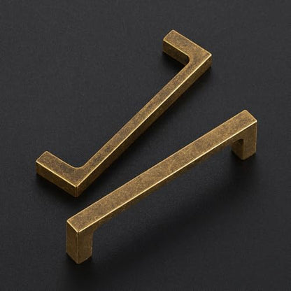 Ravinte Antique Brass Cabinet Handles Solid Square Pulls 4 Inch 10 Pack - size: 4 Inch Hole Center