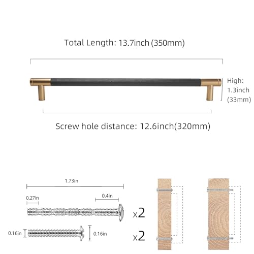 COTYKILEY 10 Pack 12.5 Inch(320mm) Matte Black and Champagne Bronze Knurled Cabinet Handles Knurled Kitchen Cabinet Pulls Cabinet Door Handles Kitchen Cabinet Hardware Cupboard Drawer Pulls - color: Black and Champagne Bronze, size: 12.6" Hole Center（320M