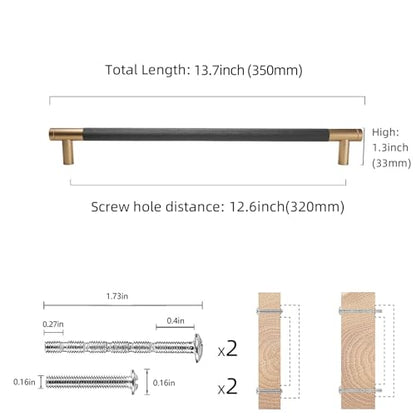 COTYKILEY 10 Pack 12.5 Inch(320mm) Matte Black and Champagne Bronze Knurled Cabinet Handles Knurled Kitchen Cabinet Pulls Cabinet Door Handles Kitchen Cabinet Hardware Cupboard Drawer Pulls - color: Black and Champagne Bronze, size: 12.6" Hole Center（320M