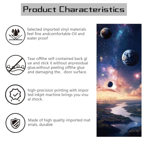 arricraft 2 Sheets Planet Self-Adhesive Door Sticker, 31.5x78.7inch Milky Way Starry Sky Door Murals Stickers PVC Removable Wallpaper Decoration for Bedrooms Living Room - style: Planet
