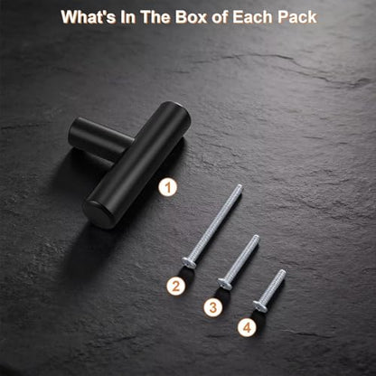 Probrico 30 Pack Length 2inch Matte Black Kitchen Cabinet Knobs,Stainless Steel Dresser Drawer Knob,Euro Style Single Hole Pull Handles for Cupboard and Closet - size: Single Hole: 2 inch