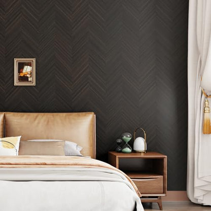 Dark Wood Grain Contact Paper Peel and Stick Chevron Wood Self Adhesive Wallpaper for Living Room Kitchen Wood Contact Paper for Cabinets Countertops Drawers Shelves Wood Vinyl Wrap 17.7" x 120" - color: Dark Herringbone