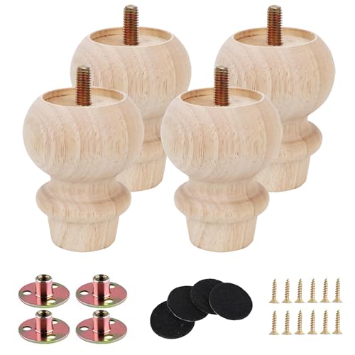 3 Inch Wooden Unfinished Bun Feet for Dresser Legs Couch Sofa Cabinet Ottoman DIY Replacement Wood Furniture Legs Set of 4 - size: 3inch