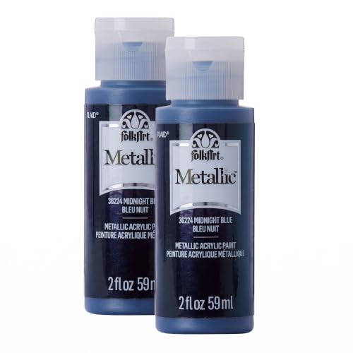 FolkArt Metallic Acrylic Craft Paint, Midnight Blue 2 fl oz Premium Metallic Finish Paint, Perfect For Easy To Apply DIY Arts And Crafts, 36224 (Pack of 2) - color: Midnight Blue, size: 2 Fl Oz (Pack of 2)