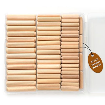 90PCS Wooden Dowel Pins Kit, Wooden Pegs for Furniture - size: 1/4"+5/16"+3/8", 90PCS