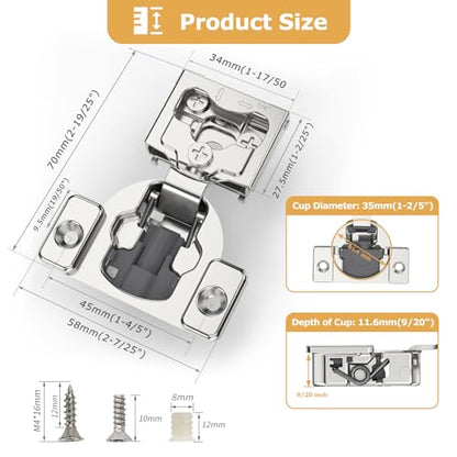 Furniware 50 Pieces 1/4" Small Overlay Concealed Face Frame Hinges - color: 50 Pieces, size: 1/4 Inch