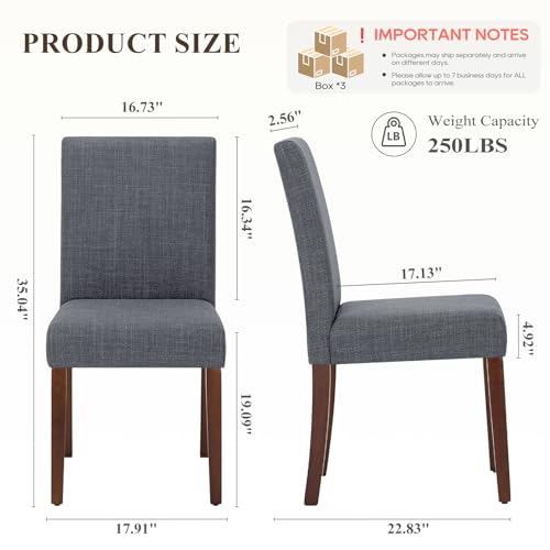 Upholstered Parsons Dining Chairs Set of 6, Modern Dining Room Chairs with Back, Fabric Kitchen Side Chairs with Wood Legs for Dinner Farmhouse Restaurant, Dark Grey - color: Dark Grey, size: Set of 6