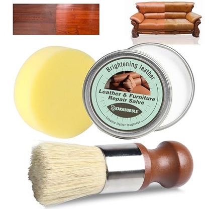 Furniture Salve for Leather & Wood with Boar Bristle Brush, All-in-One Leather Conditioner, Wood Polish & Multi-Surface Restorer for Furniture, Upholstery & Car Vinyl (1)