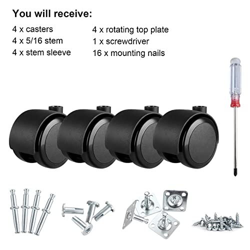Apllamo 2 Inch Swivel Casters 5/16" Stem & Top Plate, 1000 LBS Heavy Duty - color: Premium Black