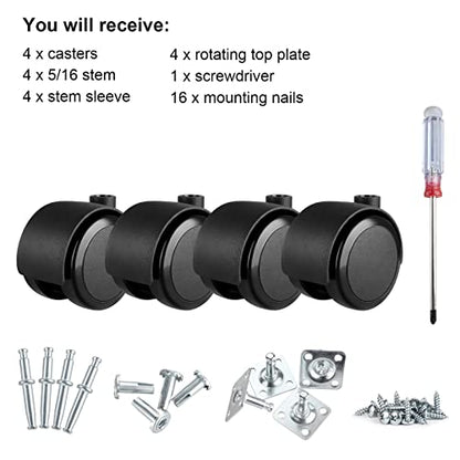 Apllamo 2 Inch Swivel Casters 5/16" Stem & Top Plate, 1000 LBS Heavy Duty - color: Premium Black