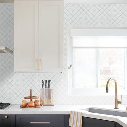 STICKGOO Arabesque Peel and Stick Backsplash Tile for Kitchen, White - color: White