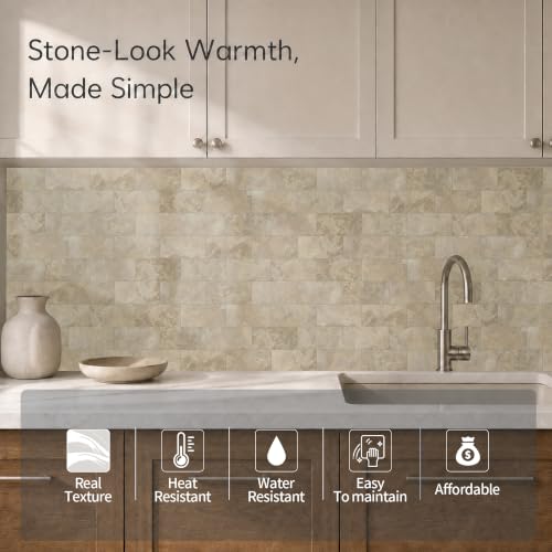 2026 New Upgrade Peel and Stick Backsplash Tile, Peel and Stick 11.34" X 11.57" Wall Tile for Kitchen, Bathroom, Fireplace, Laundry (Beige Ecru, 10 Packs) - color: Beige Ecru