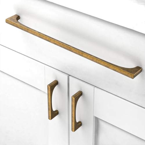 Asidrama 10 Pack 10 Inch(254mm) Brushed Antique Brass Cabinet Pulls Kitchen Cabinet Handles Black Kitchen Cabinet Hardware for Cupboard Drawer 2321 - color: Brushed Antique Brass, size: 10" Hole Center, style: 10 Pack