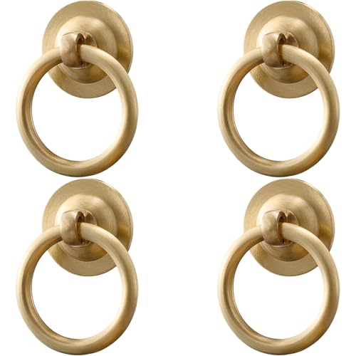 RZDEAL 4 Pack Solid Brass Cabinet Pulls Ring Drawer Pulls, Gold Kitchen Cabinet Handles Brass Brushed Drawer Handles - color: Gold Brushed