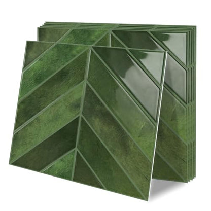 10 Sheets Thicker Herringbone Peel and Stick Backsplash - color: Forest Green