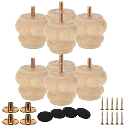 SENENQU Set of 8 2 Inch Wooden Unfinished Bun Feet for Dresser Legs Couch Sofa Cabinet Ottoman DIY Replacement Wood Furniture Legs with Screw Sofa Replacement Parts