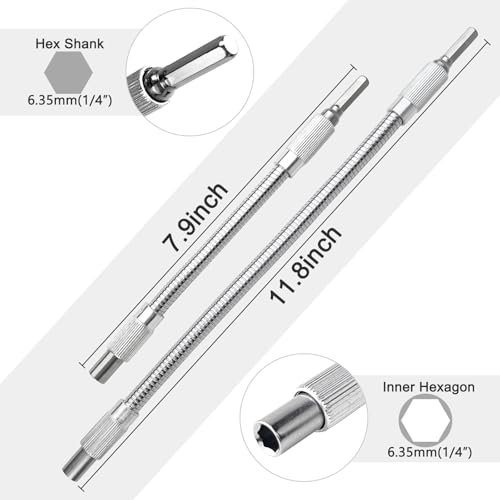 EZYoutdoor 1/4 in Hex Flexible Drill Bit Extension, 2 Pack, 7.9 & 11.8 Inch - color: 2 Pack (7.9 +11.8 Inch)