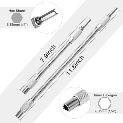 EZYoutdoor 1/4 in Hex Flexible Drill Bit Extension, 2 Pack, 7.9 & 11.8 Inch - color: 2 Pack (7.9 +11.8 Inch)