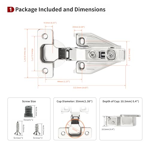 50 Pack Full Overlay Face Frame Soft Close Hinges, 105° 3-Way Adjust - size: Full