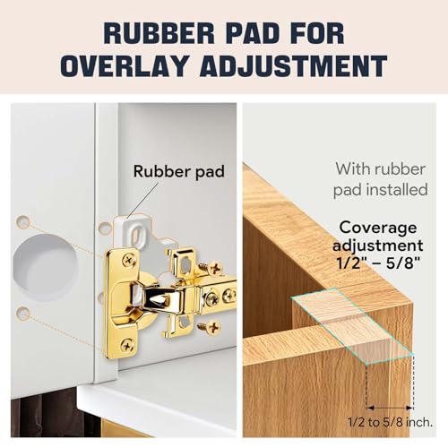 Mousike 10 Pack (5 Pair) Soft Close Cabinet Hinges, 1/2 Overlay Soft Close Hinges for Kitchen Cabinet, Stainless Steel, Built-in Damper, 100 Degree Opening Angle, 6 Way Adjustment (Gold) - color: Gold, size: 10 Pack