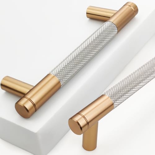 12 Pack 3 3/4 Inch 96 mm Bronze and Nickel Knurled Cabinet Handles Cabinet Pulls Aluminum Handles Drawer Pulls Oxidation Finish with Diamond Pattern 5" Length (3.75" Hole Center) - color: PBronze and Nickel, size: 3 3/4 Inch
