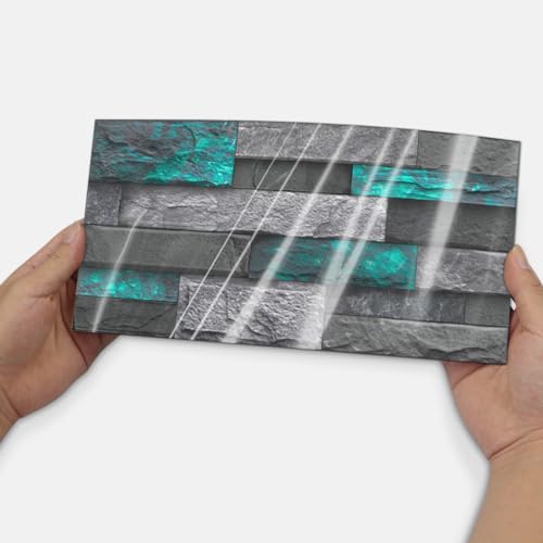 Alwayspon 24Pcs 12x6inch Peel&Stick Wall Sticker Vinly Wallpaper, Waterproof Backsplash for Kitchen Bathroom, Self-Adhesive Tile Transfers Decal Stick on Tiles with Green Stone Brick Effect - color: Fg-l08, size: 24 Pcs