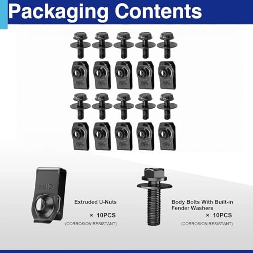 20Pcs Automotive Body Screws Clips, Extruded U Nuts and Bolts Kit for Bumper Fender Liner YUBJIANG